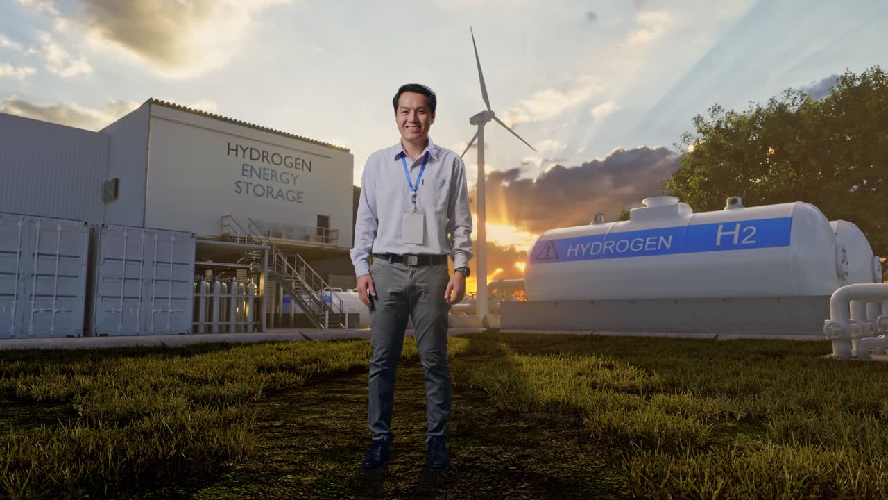 Vetyenergian varastointilaitos ja insinööri