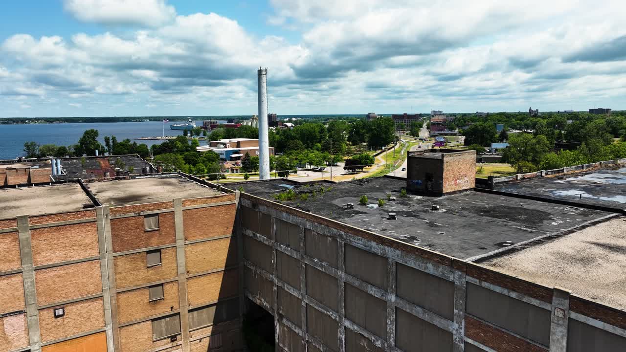 plantas que crecen a través del techo de una vieja fábrica de muebles