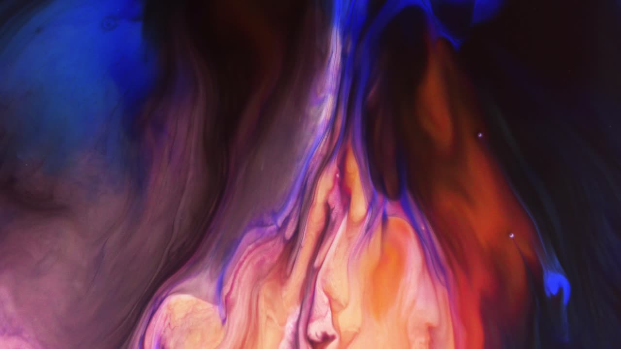 Arte liquida astratta - Colori a inchiostro - Nero Blu Arancione, UHD.