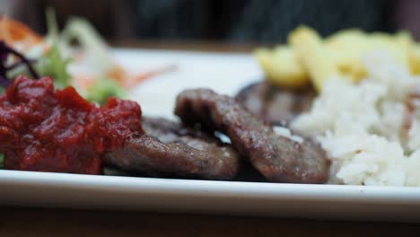 turkish kofta meal with rice and fries