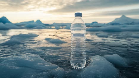plastic water bottle on icebergs