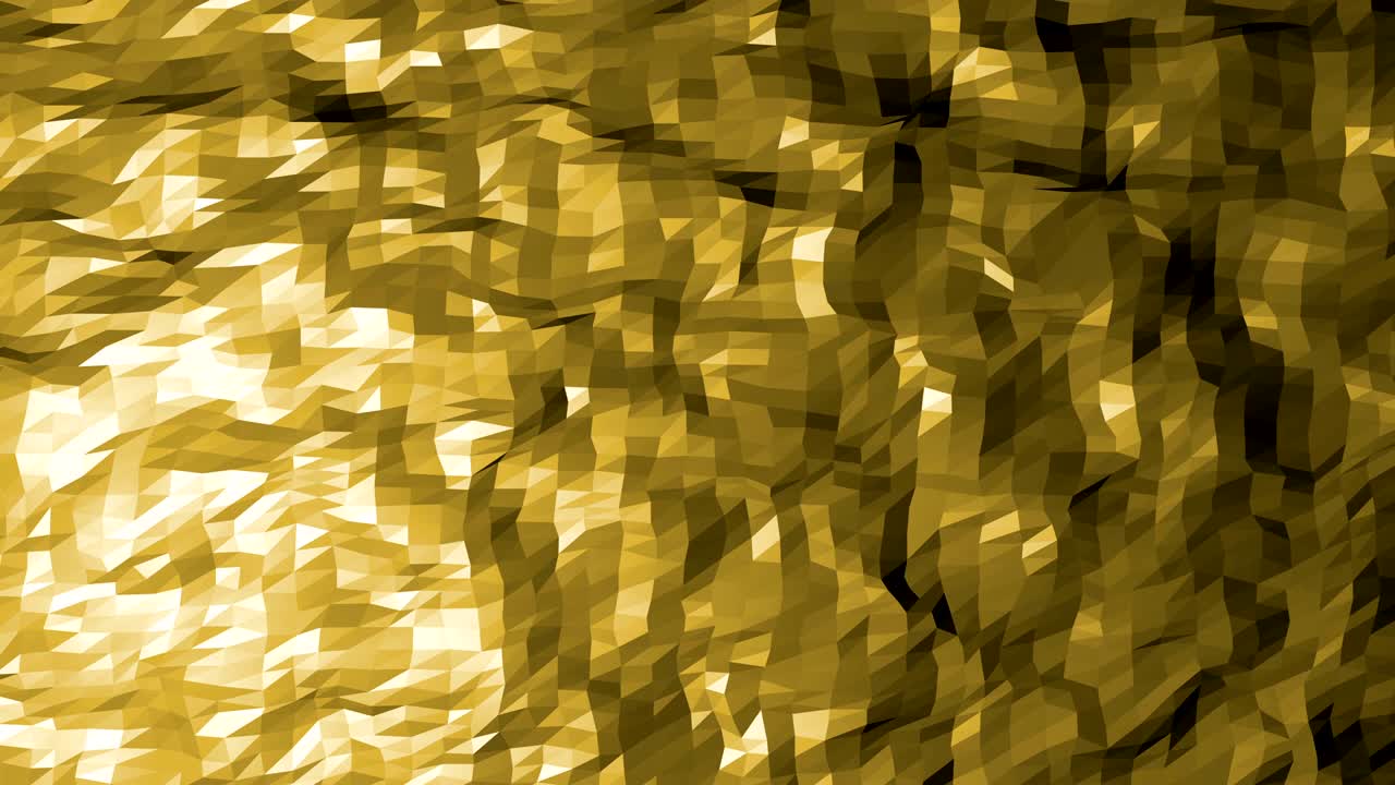 4K Gold polygonal surface 3D render seamless loop. Abstract Polygonal Geometric.