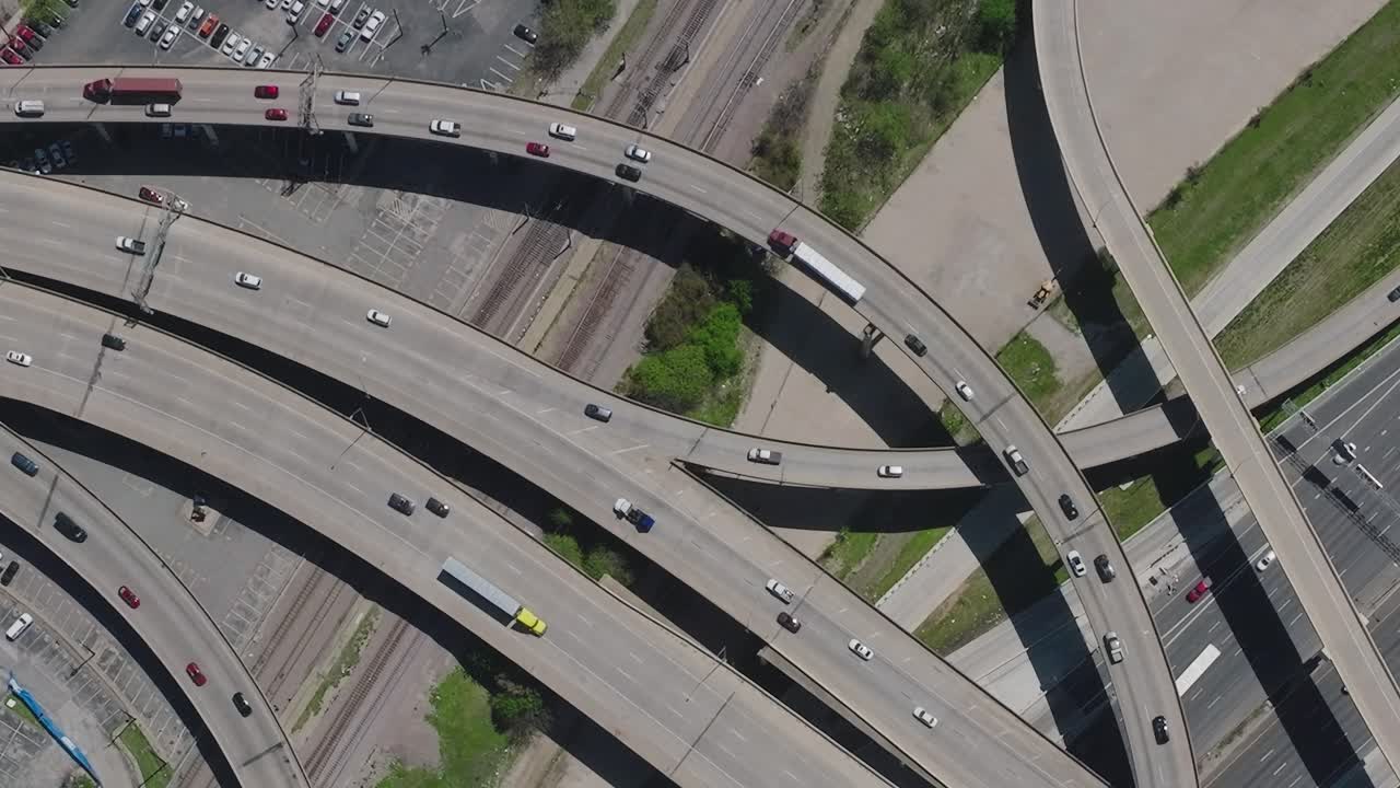 Aerial view of highways and roads in downtown Dallas Texas