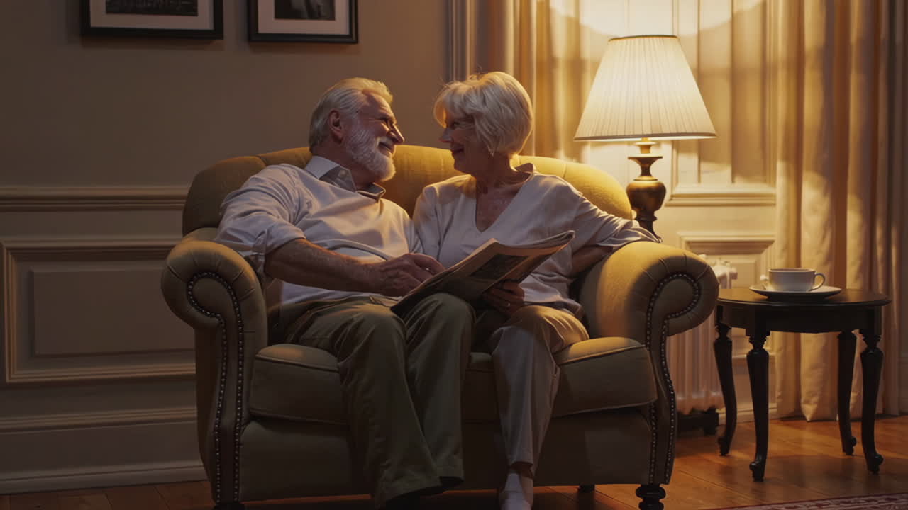 Senior Couple Reading Newspaper at Home