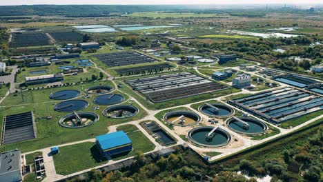 drone shot of a big biological wastewater treatment plant