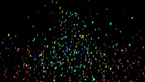 Animation-of-multi-coloured-confetti-falling-over-black-background