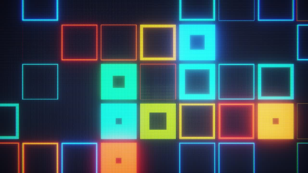 Dynamic Abstract Background of Flashing Colorful Neon Squares