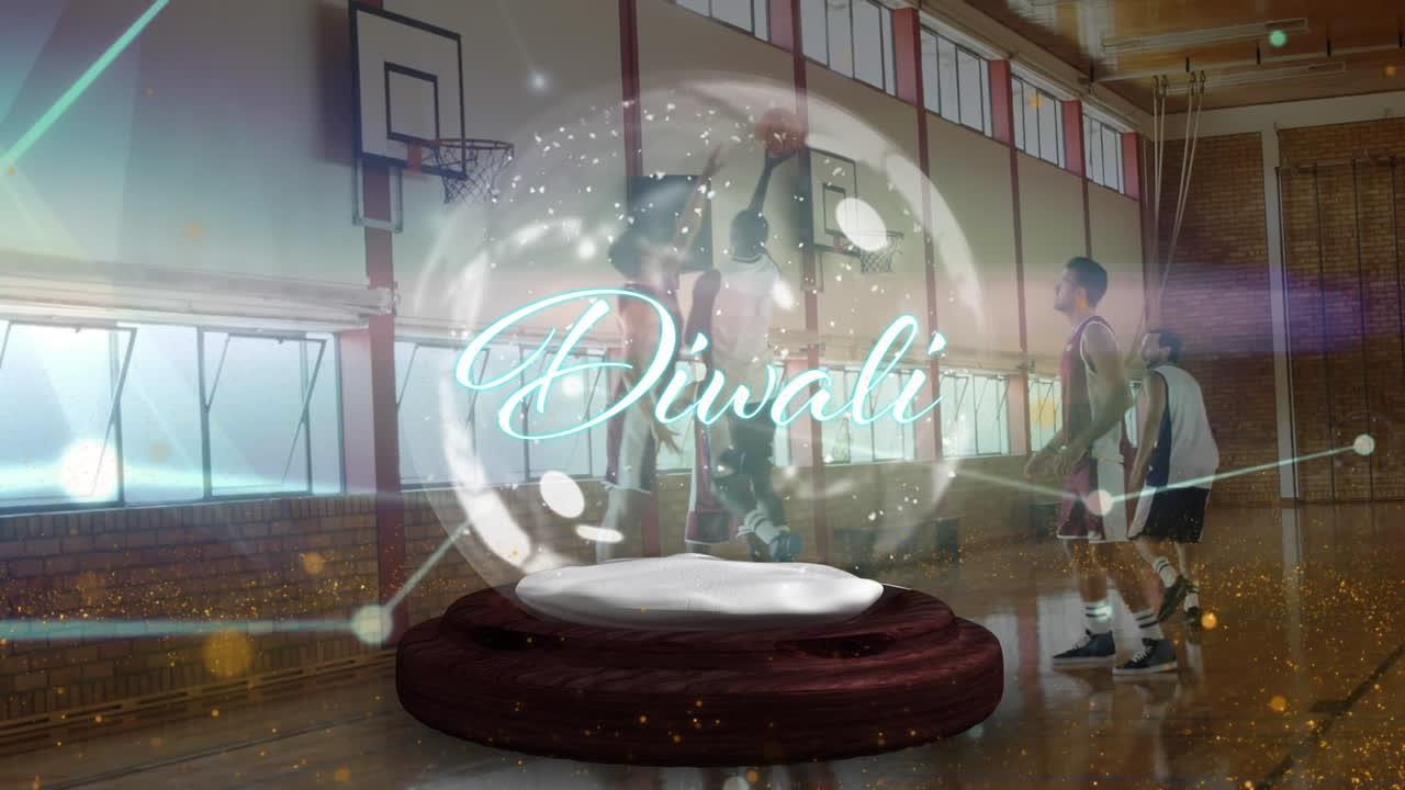 디발리 텍스트의 애니메이션과 체육관에서 다양한 농구 선수 그룹에 대한 연결 네트워크