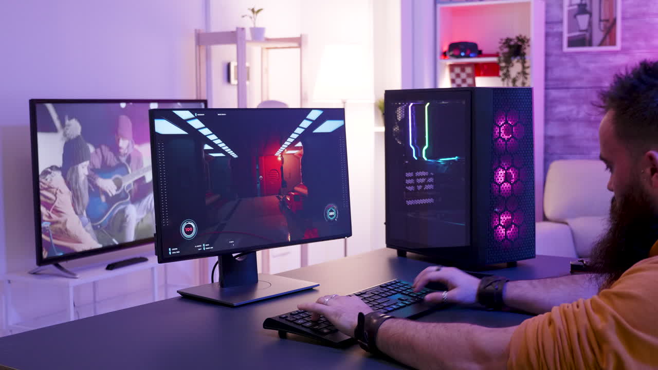 Gaming Setup with Man Playing