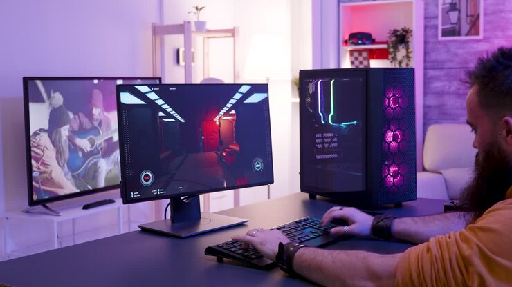 Gaming-setup med mand, der spiller