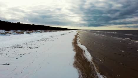 aerial view at the baltic sea, winter season landscape by the sea in sunny day