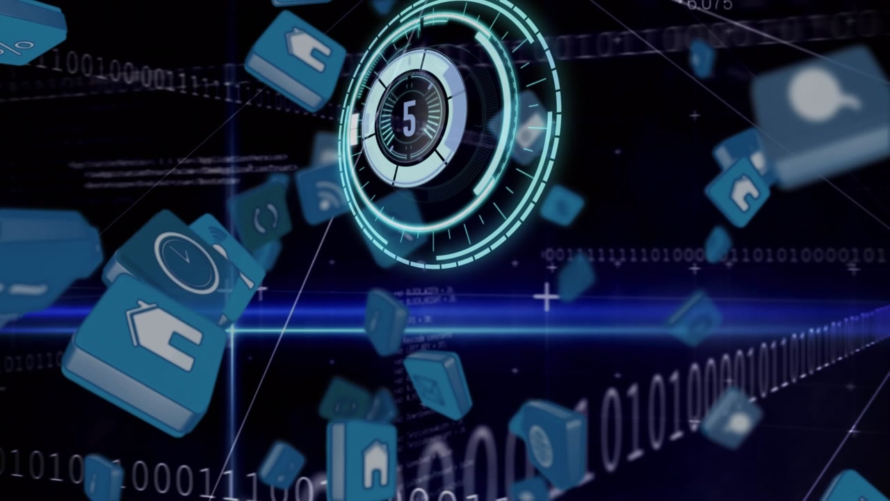 Animation of scope scanning over media icons and data processing