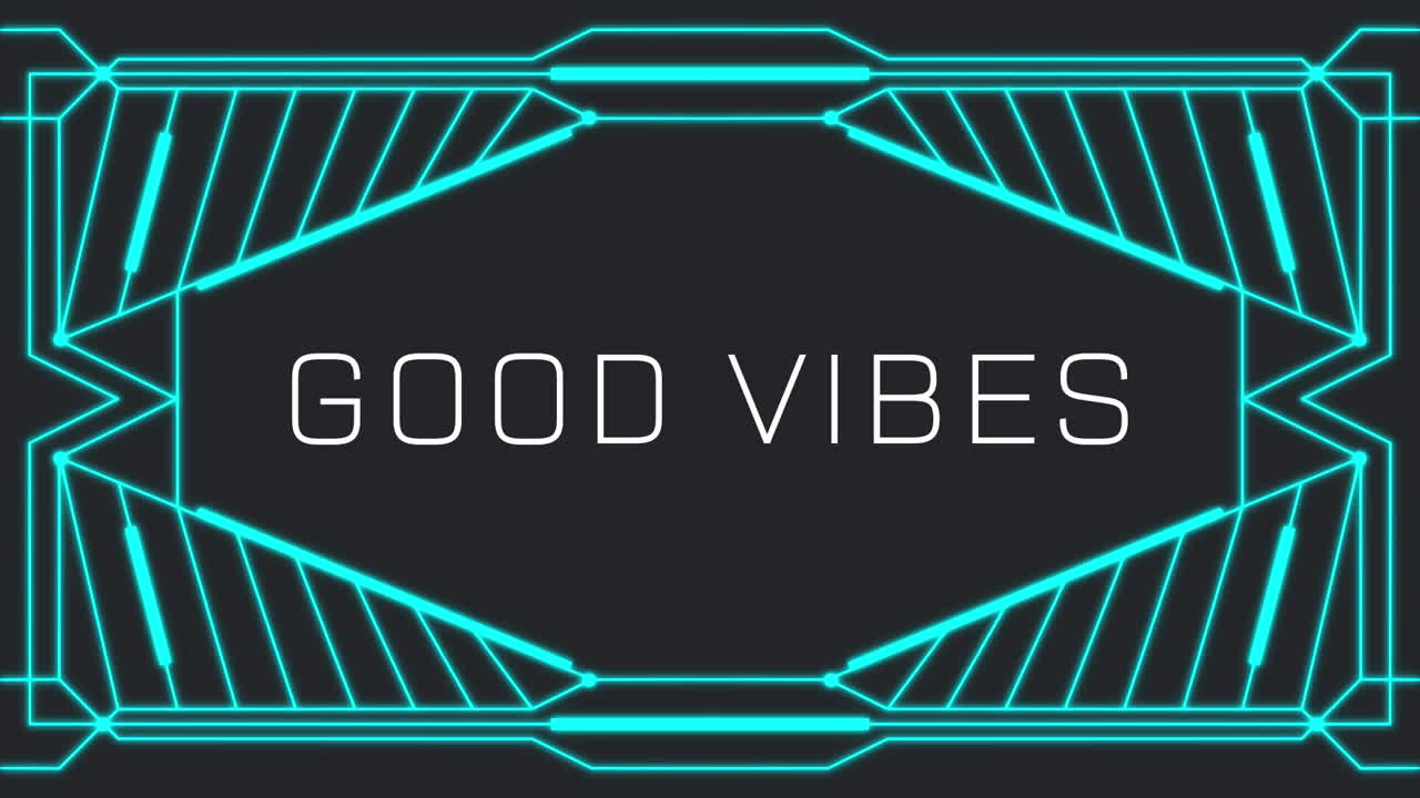 Animation of good vibes text and shapes on black background