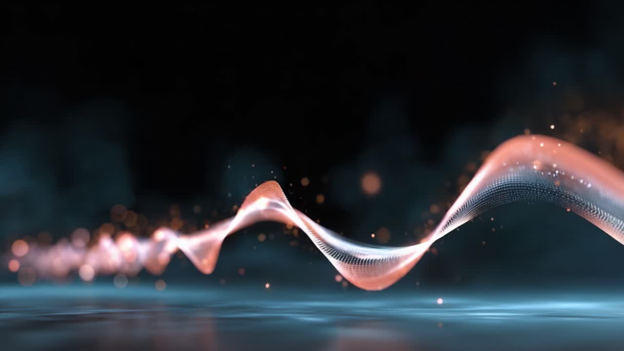 Abstract Representation of Dynamic Wave Patterns with Sparkling Particles Evoking a Sense of Rhythm and Motion in a Dark Background