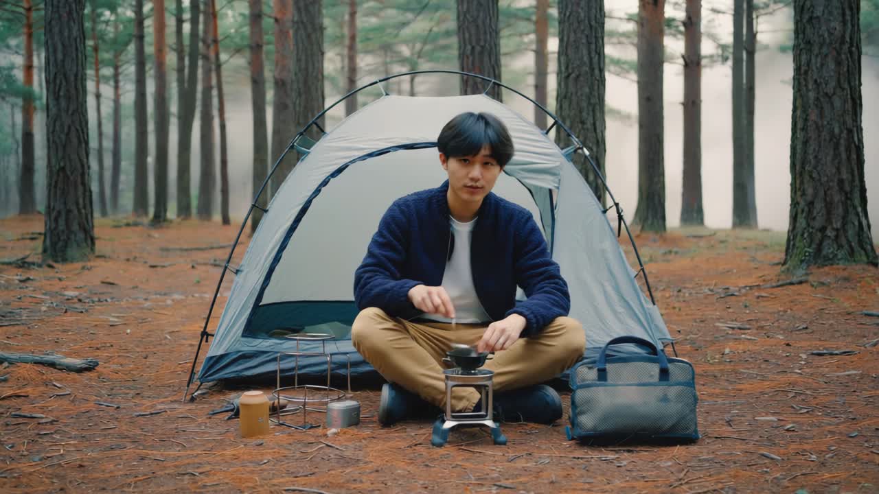 Man Camping in the Forest