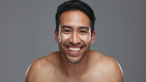 man, water and washing face for hygiene