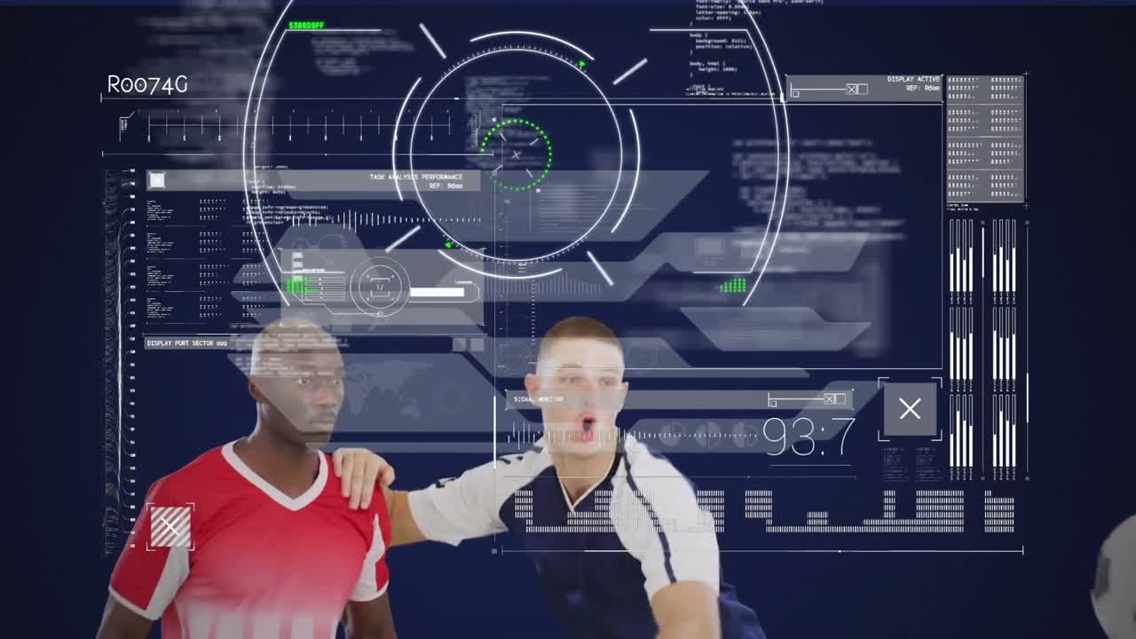 다양한 남성 축구 선수에 대한 데이터 처리 애니메이션