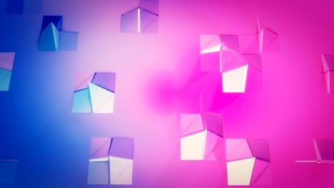4k limpio bajo poli fondo animado en bucle. animación 3d sin costuras en estilo geométrico moderno con colores de gradiente modernos. fondo creativo simple. colores de gradientes rojos azules, plano 3