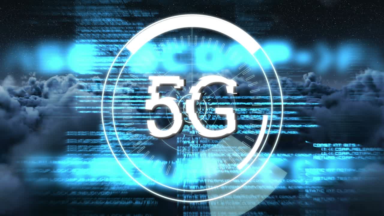 testo 5g sui cerchi sull'elaborazione dei dati contro le nuvole scure