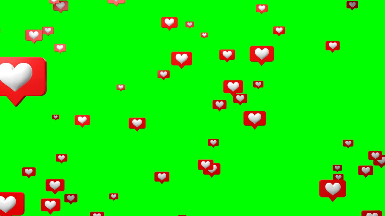 Social media icons as Like. On green chroma key background.