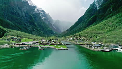 drone shot over viking valley in norway's secluded coastline