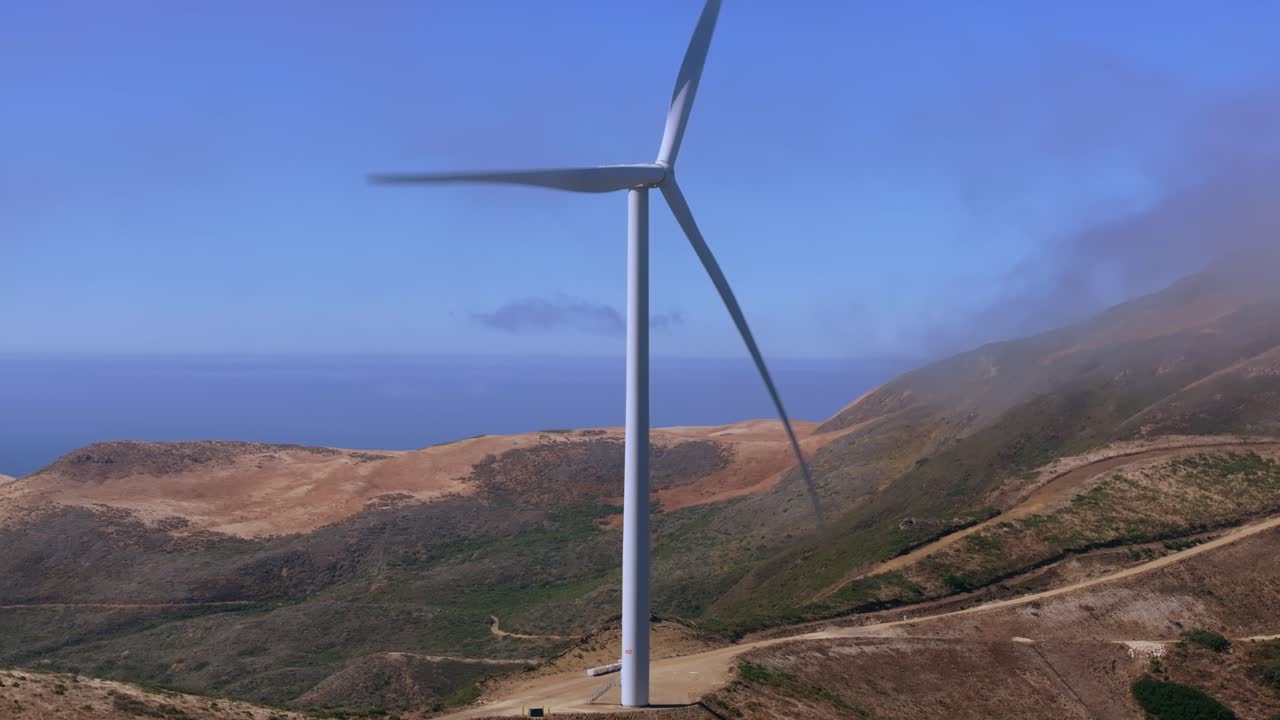 Wind turbine on California hills, energy concept, clear day, landscape