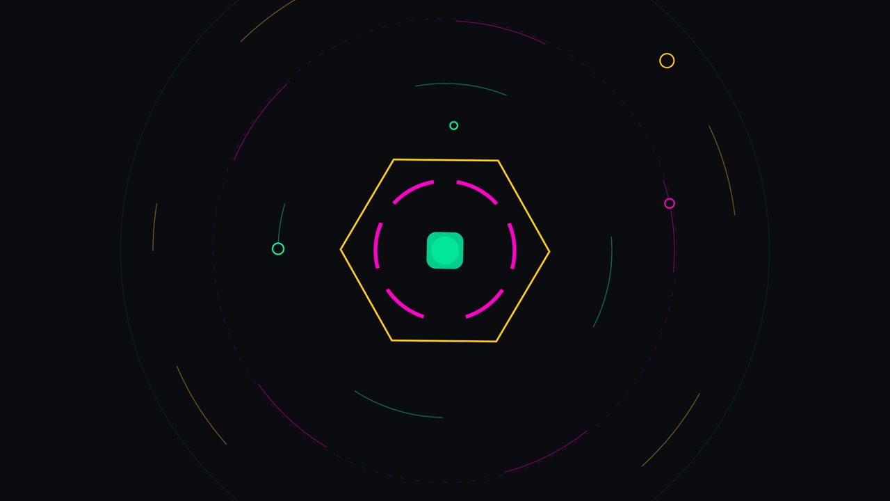 Abstract Motion Graphics Featuring Rotating Hexagon and Pulsing Center