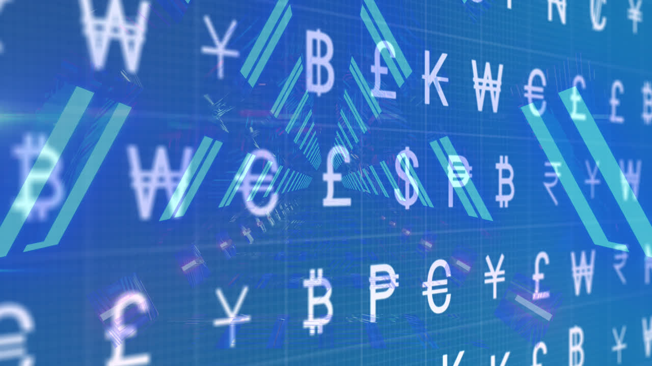 네온 터널 위에서 통화 기호의 애니메이션