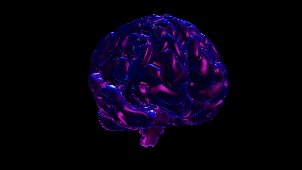 Cyclically rotating computer model of the human brain. Animation with alpha channel