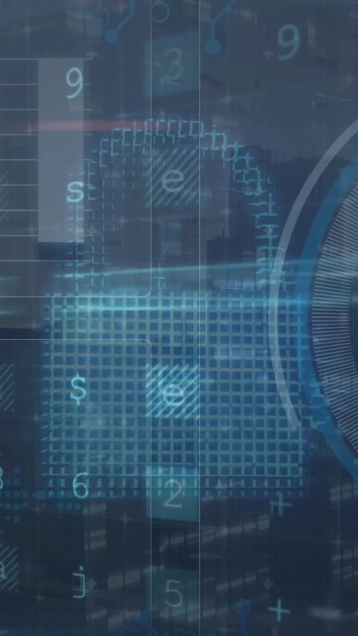 Animation of texts over padlock, cloud, shield and circles over graph, letters, numbers and symbols