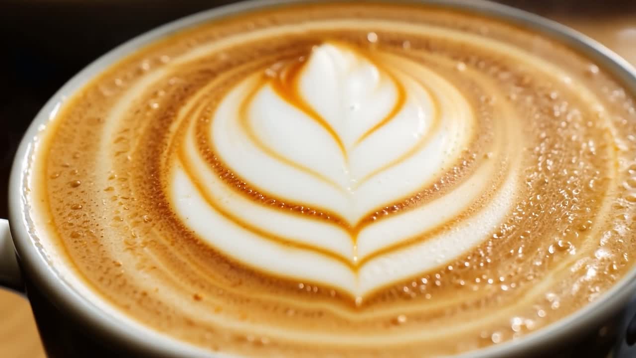 잎 디자인 을 가진 라테 의 근접