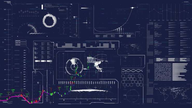 Animation of globe and data processing over diagrams