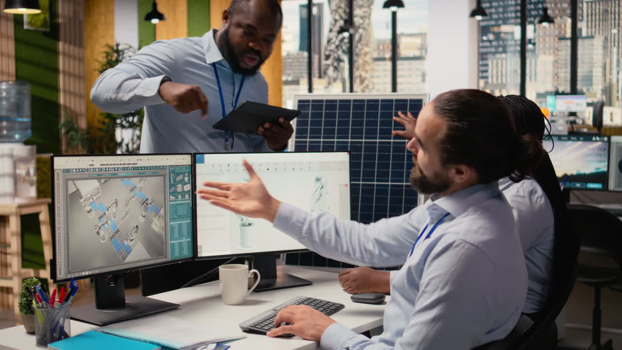 Rd Department Colleagues Brainstorming Ways To Make Solar Panels Eco Friendly