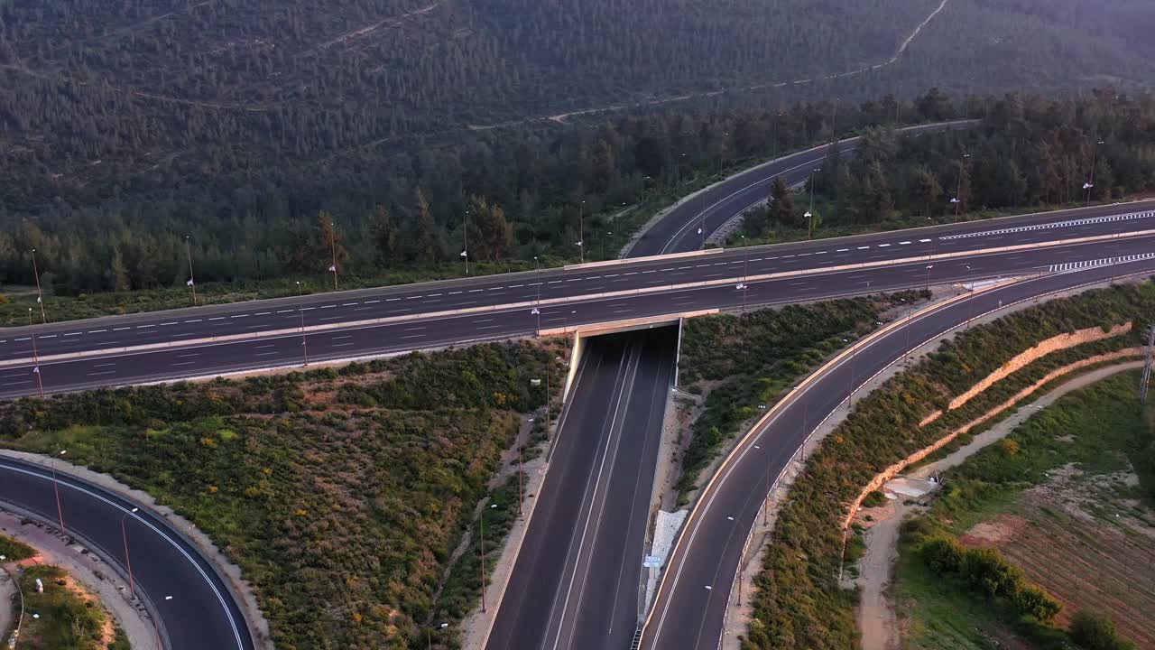 Aerial View of a Highway Interchange with Minimal Traffic