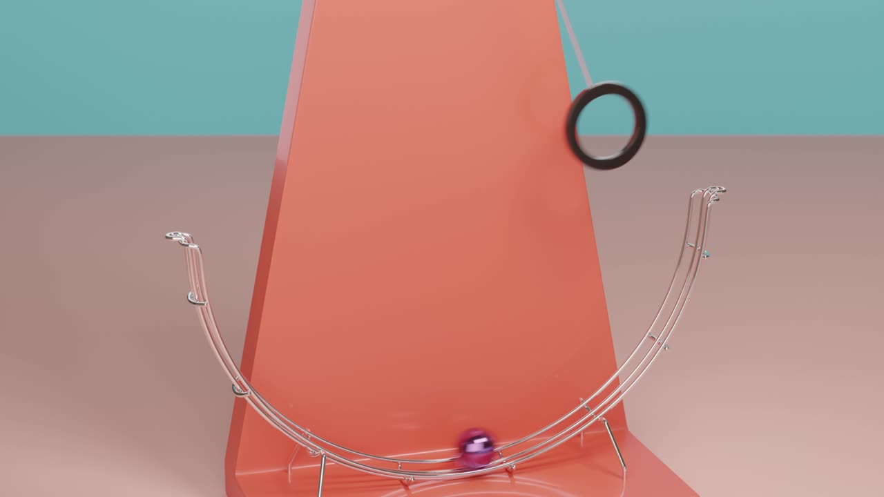 el péndulo y la pelota balanceándose. video satisfactorio. animación en bucle 3d.