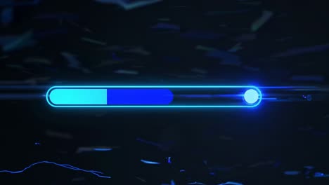 a futuristic video loading bar in neon blue on a dark background, viewed from a straight-on angle
