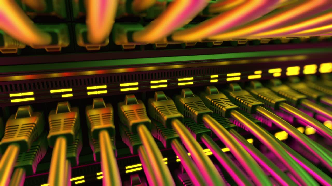 interruptor de red de internet con cables ethernet conectados.