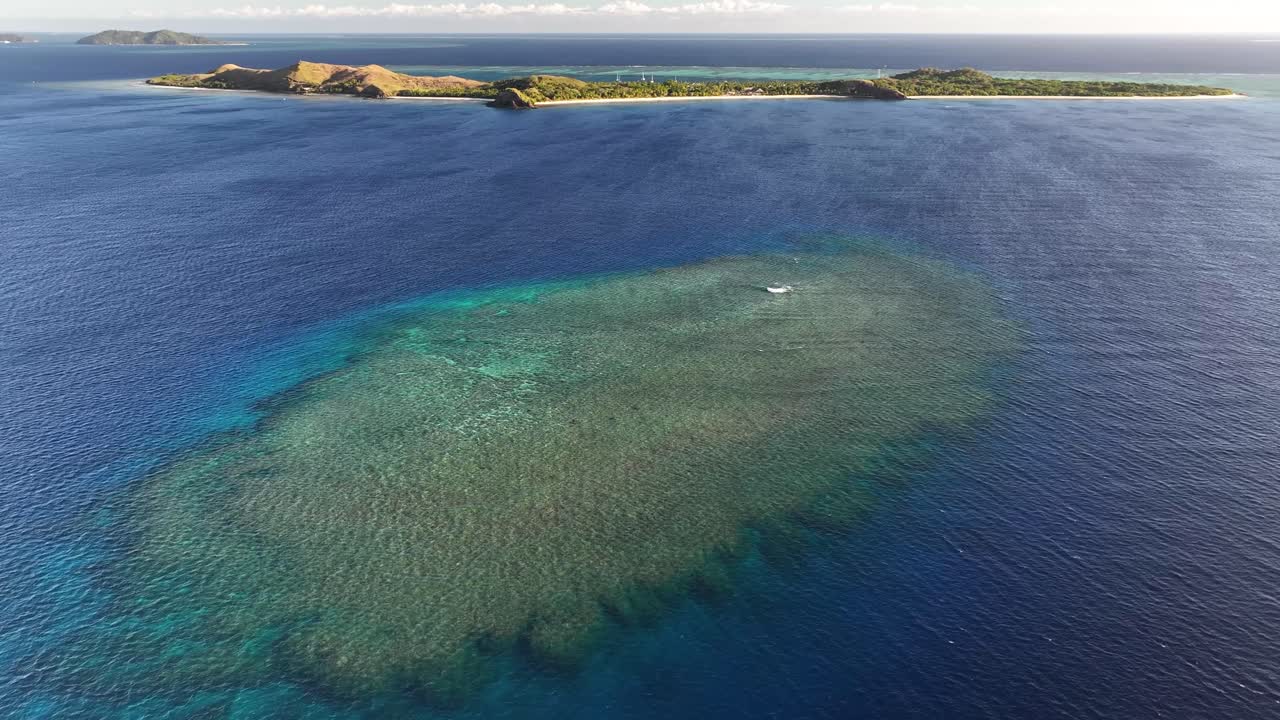 Panoramic view of coral reef and archipelago in Fiji, Pacific exotic travel destination.