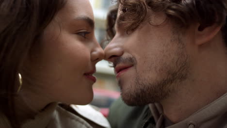 love couple kissing on urban street