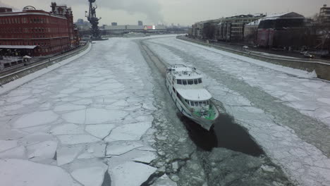 a ship in an iced river