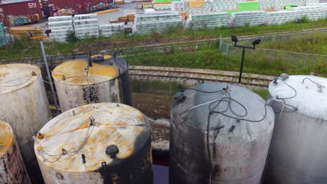 detail of flammable liquid storage tanks after large fire