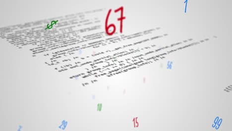 animación digital de múltiples números y símbolos flotando contra el procesamiento de datos en un fondo gris