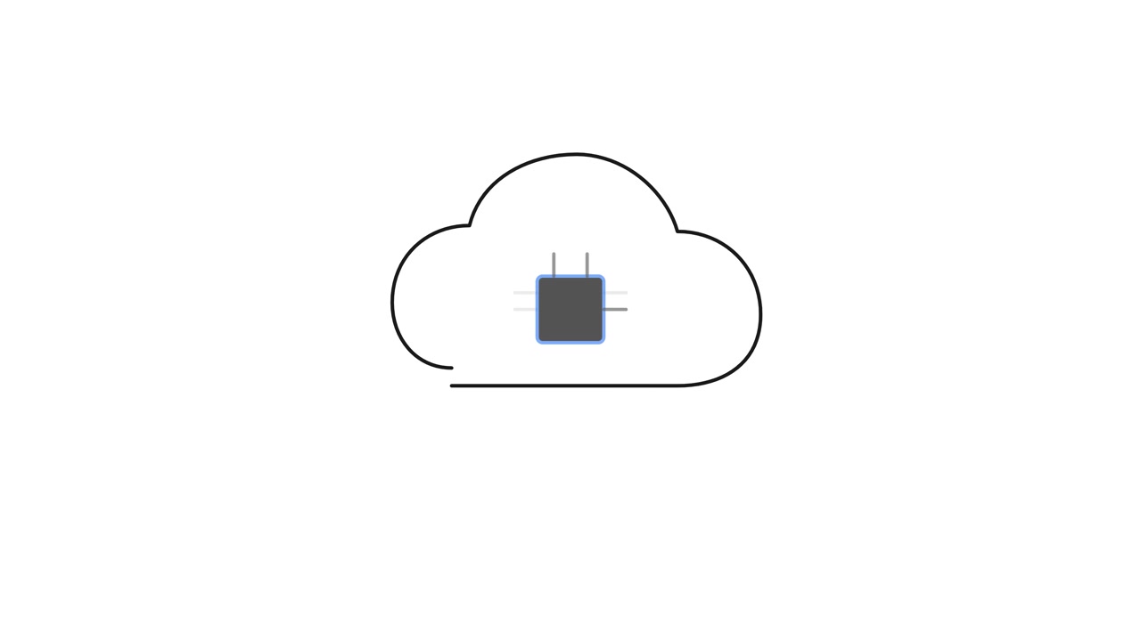 Animated Cloud Icon with Microchip Symbol for Cloud Computing Concept