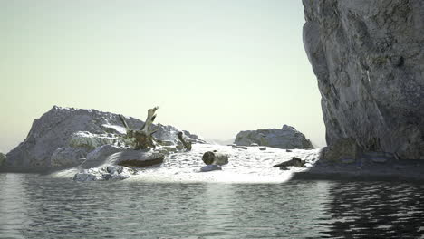 majestic rocky coastline reflecting sunlight over tranquil waters at dawn