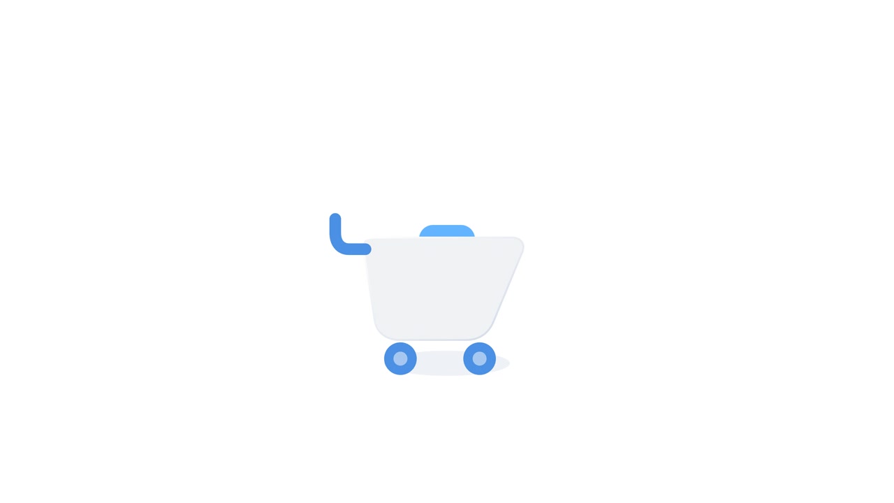 Carrello della spesa animato che si muove su sfondo bianco