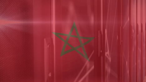 animación de la bandera de marruecos francés y procesamiento de datos digitales a través de servidores informáticos