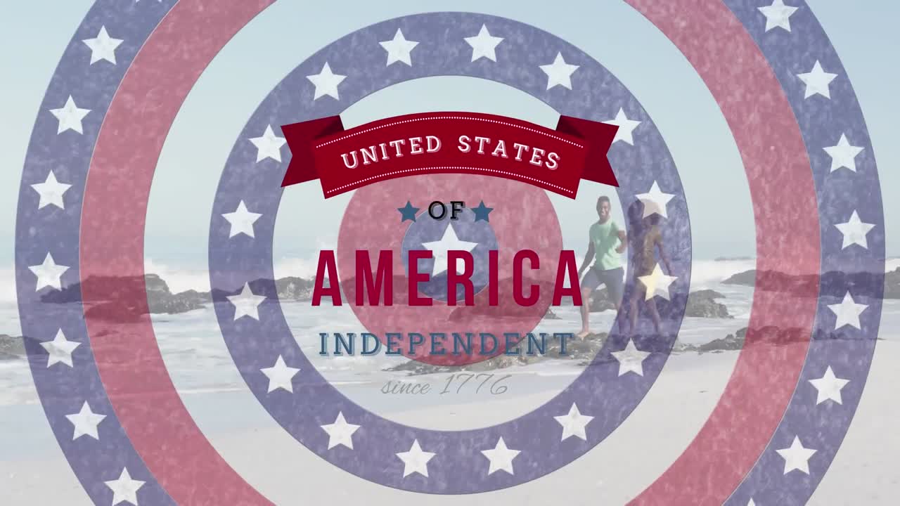 바 ⁇ 가에서 손을 잡고  ⁇ 는 커플을 상대로 회전하는 원과 독립기념일 텍스트의 별