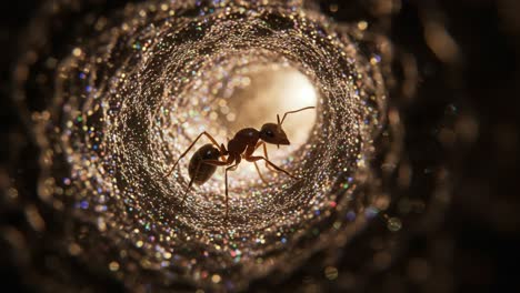 exploring the intricate world of ants: a close-up journey through the glittering spiral of a microscopic habitat