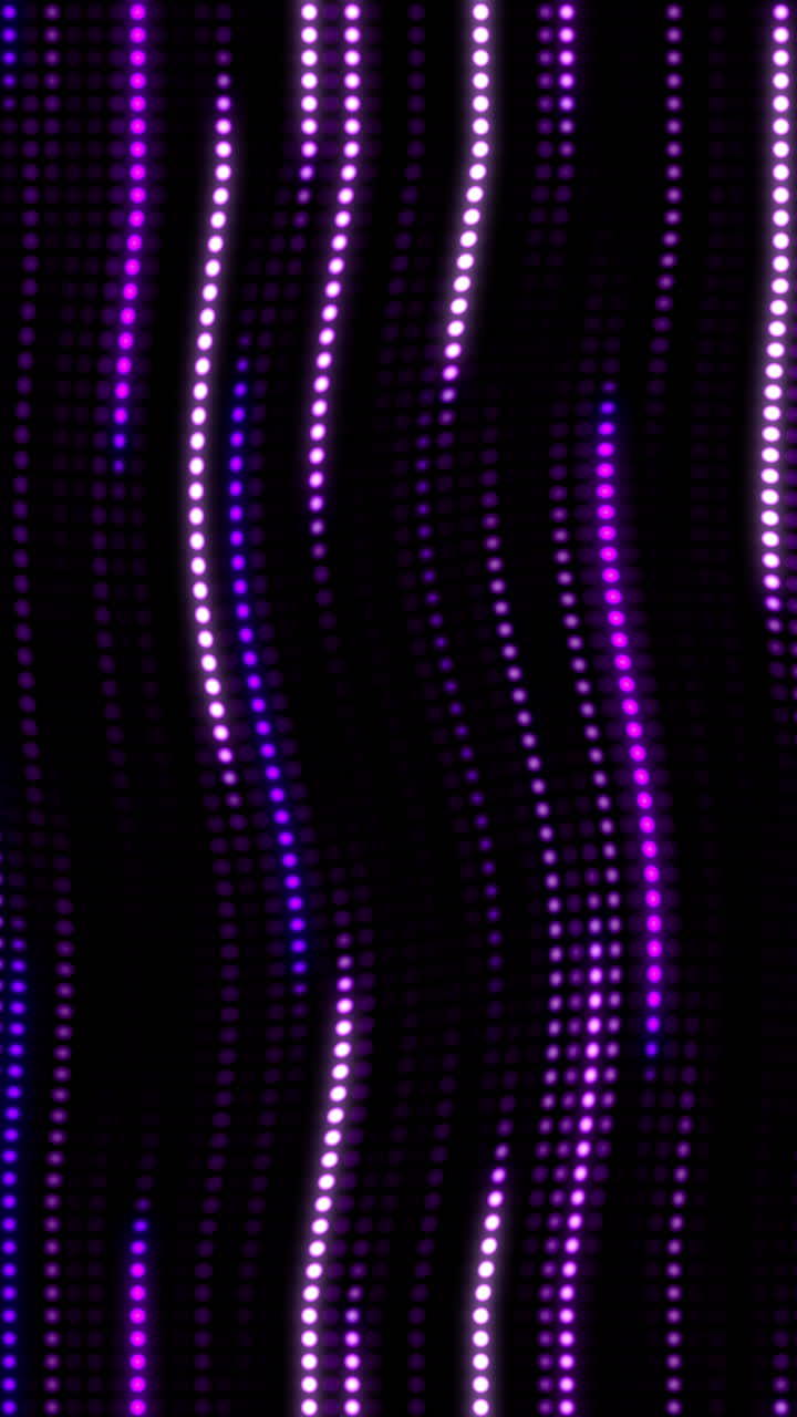 Neon wavy row glowing purple dots. Fast movement and flickering of LED. Looped seamless club animation. Vertical video.