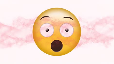 Digital-animation-of-pink-digital-waves-over-surprised-face-emoji-on-white-background